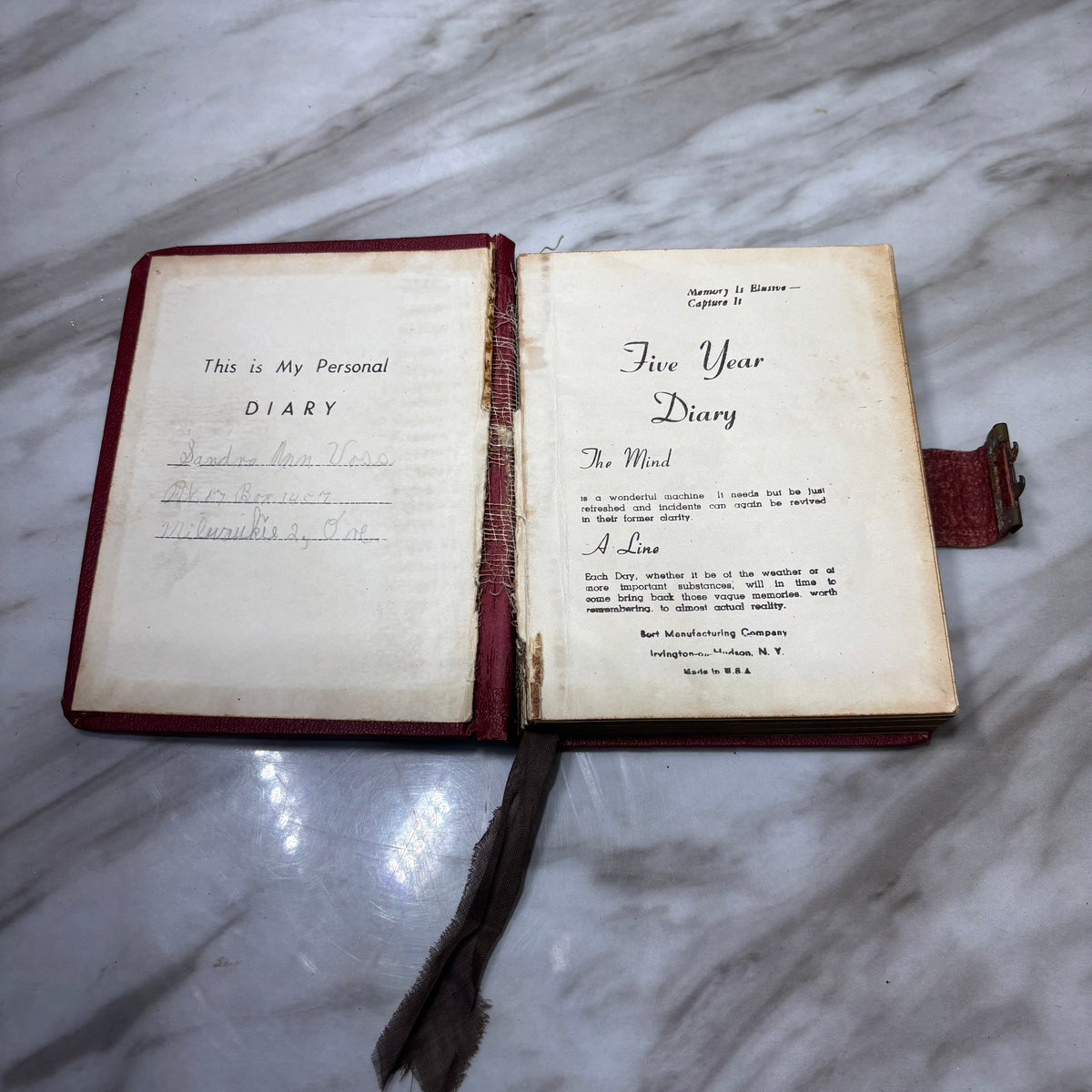 Vintage 1940s Red Five Year Diary