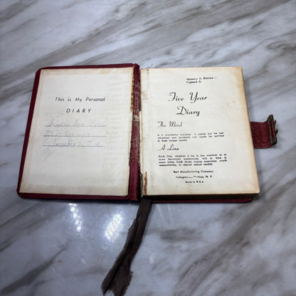 Vintage 1940s Red Five Year Diary