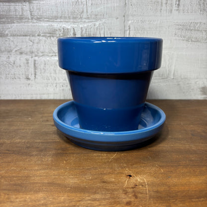 Blue Ceramic Planter Pot W/ Saucer