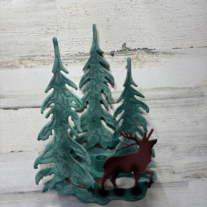 Homco Green Metal Elk/Deer Tree Candle Sconce