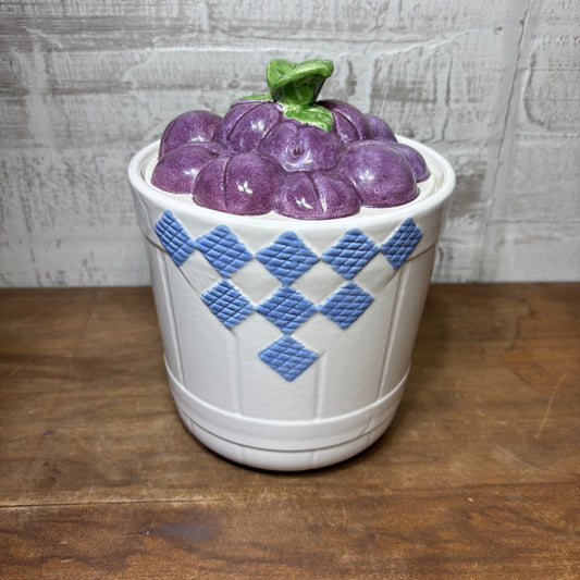 Vintage Treasure Craft Hopscotch Fruit Plum Ceramic Canister at Post Furnishings in Canby Oregon