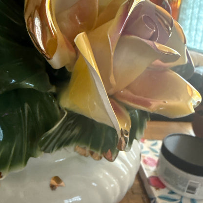 Italian Capodimonte Porcelain Flower Footed Floral Center Piece