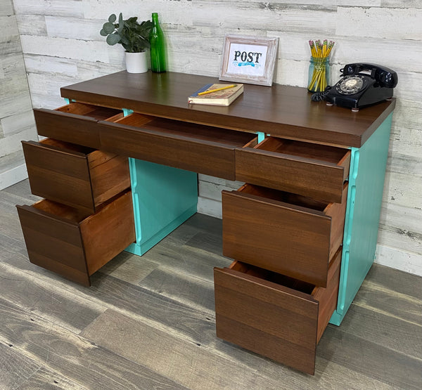 Modern Desk W/ Peekaboo Teal