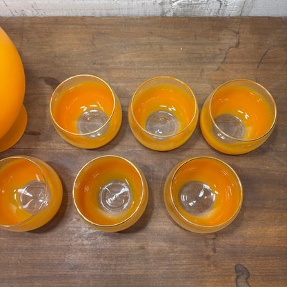 Mid Century Blendo Cocktail Set Orange Frosted Pitcher & Roly Poly Glasses