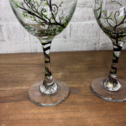 Hand Painted Tree Wine Glasses