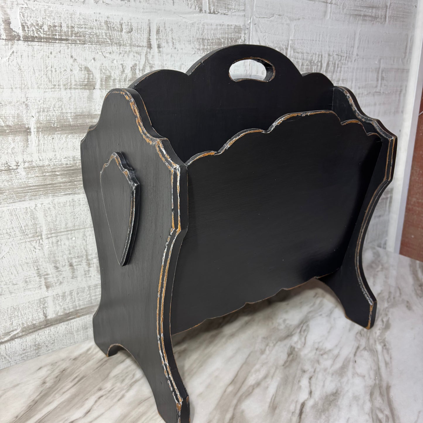 Vintage Black Custom Refinished Magazine Holder
