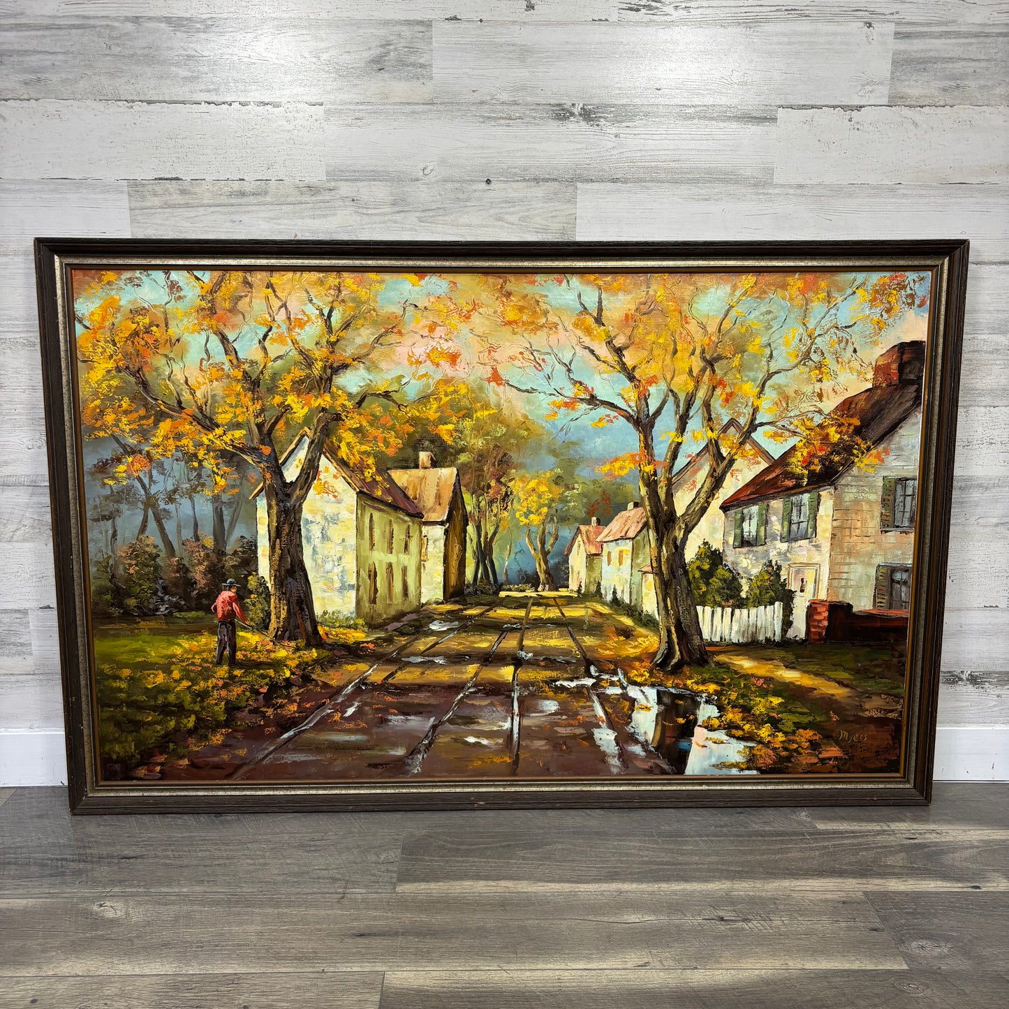 Vintage Original Fall Landscape Framed Oil Painting