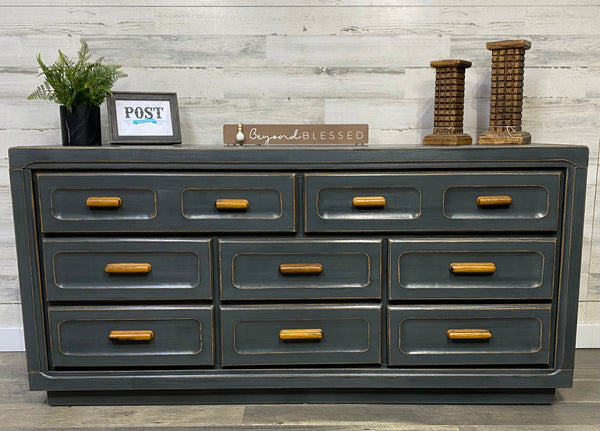 Dark Gray Dresser W/ Wood Handles