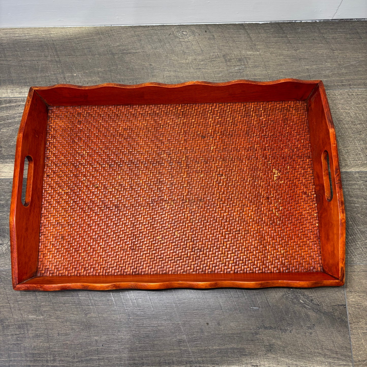 Vintage Rattan Orange/ Red Tray