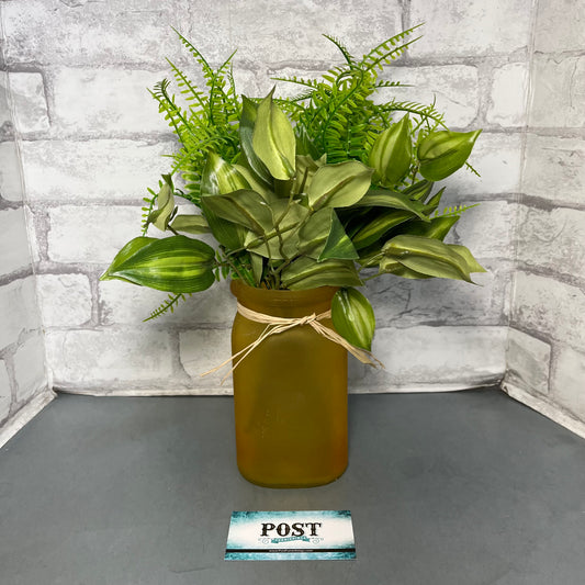 Frosted Yellow Vase W/ Faux Plants