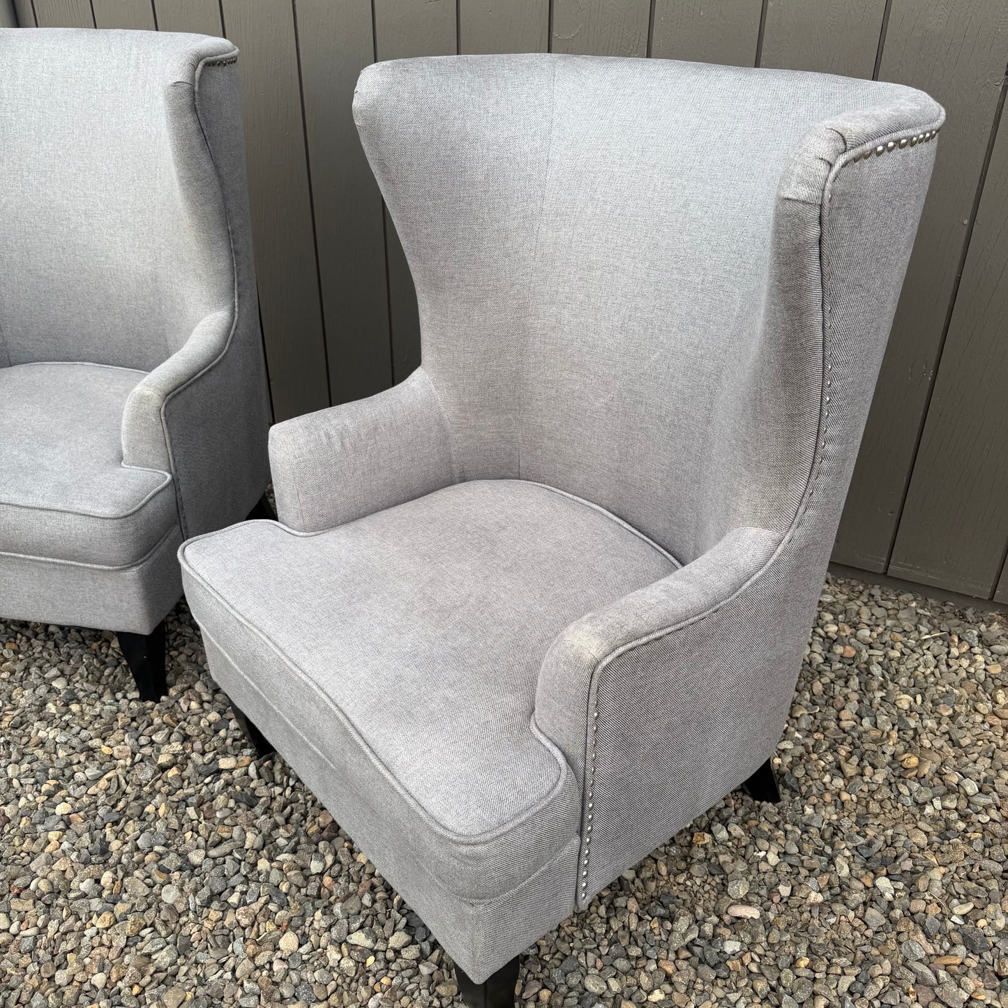 Set of 2 Modern Wingback Chairs Gray
