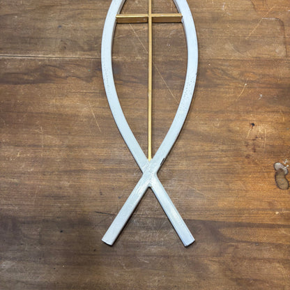 White Metal Ichthys Jesus Fish Wall Decor