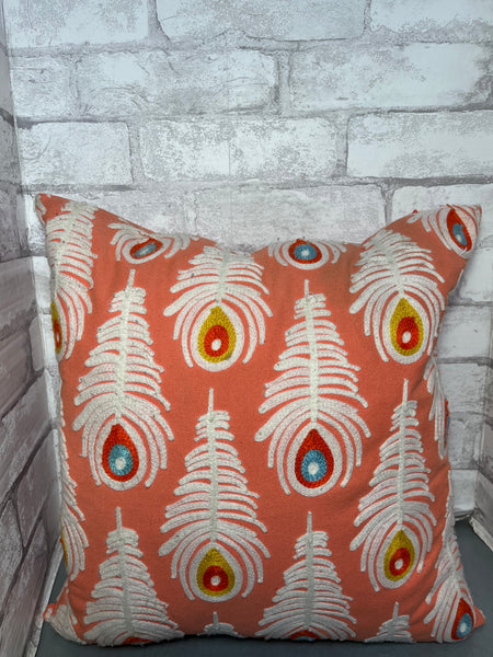 Embroidery Urban Peacock Coral Pillow