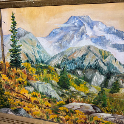 Vintage Mountain Landscape with Pines Framed Original Painting