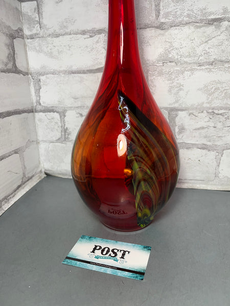 Hand Blown Red And Yellow Glass Vase