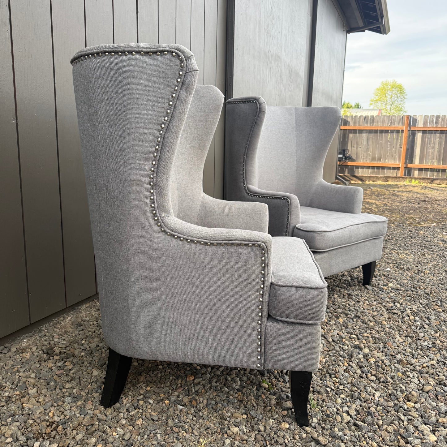 Set of 2 Modern Wingback Chairs Gray