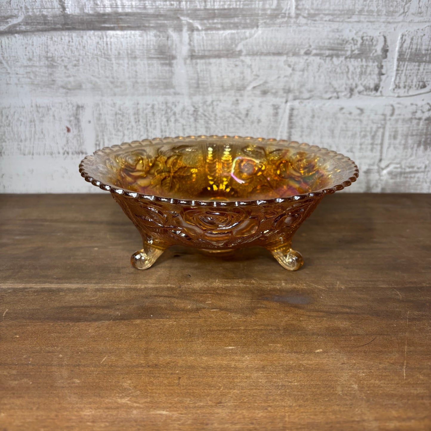 Vintage Imperial Carnival Rose Marigold Glass Footed Bowl