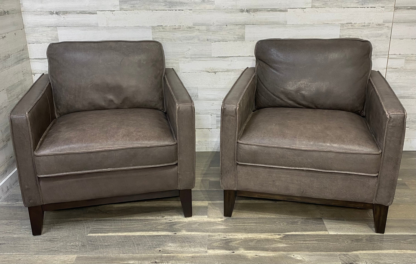 Set Of 2 Gray Leather Chairs