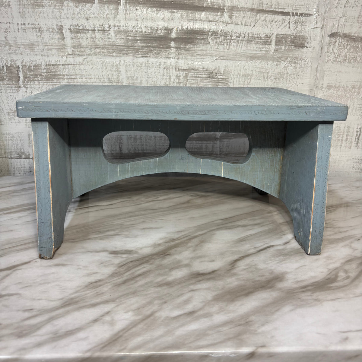 Vintage Primitive Wooden Blue/ Gray Step Stool
