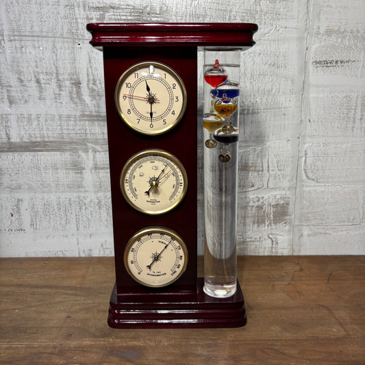 Weather Station, Thermometer, Barometer, Hygrometer & Clock Wood Frame
