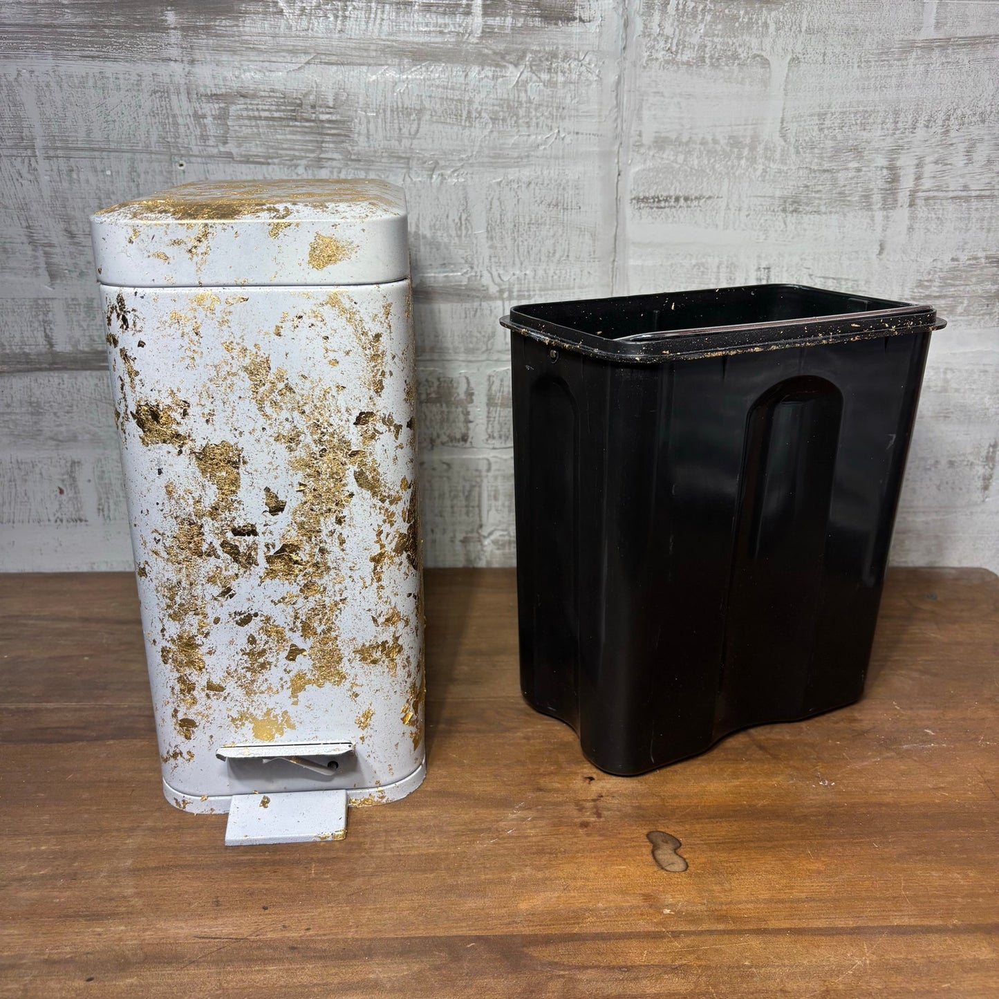 Custom Gold Flake & White Small Trash Can