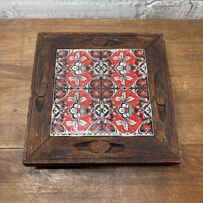 Vintage Square Red Tile Wooden Trivet
