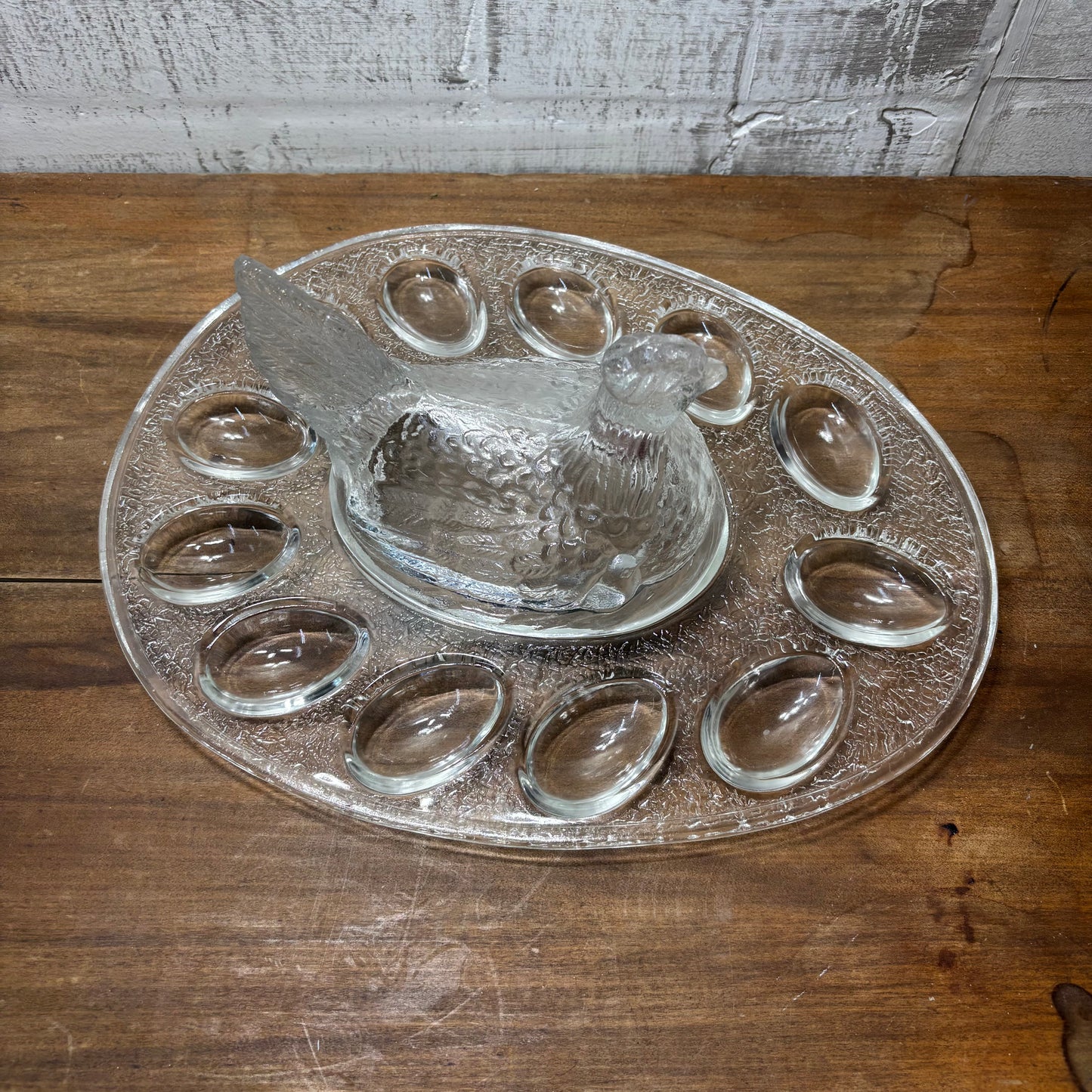 Vintage LE Smith Glass Hen On Nest Deviled Egg Plate