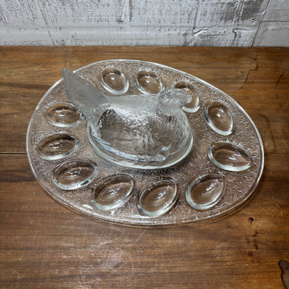 Vintage LE Smith Glass Hen On Nest Deviled Egg Plate
