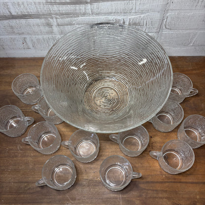 Vintage Anchor Hocking Soreno Punch Bowl And Cups