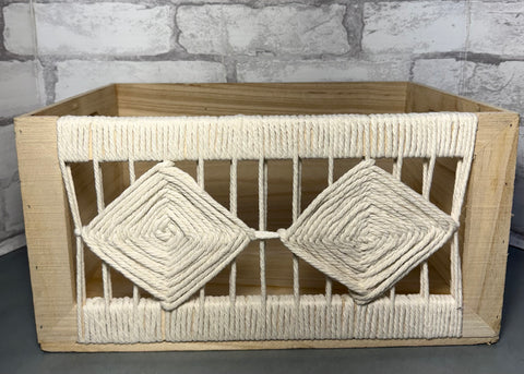Boho Wooden Basket With a Woven Front
