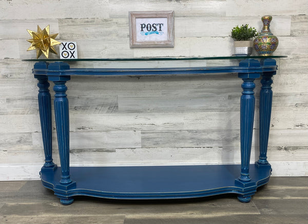 Navy Blue Sofa Table W/ Glass Top