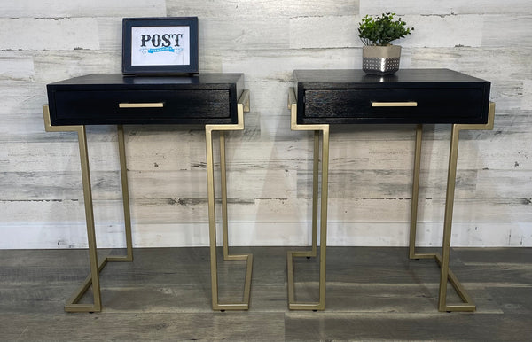 Set Of 2 Black & Gold Nightstands/ End Tables