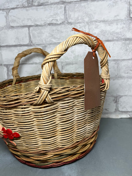 Vintage Wicker Basket w/ Clay Fruit Embellished