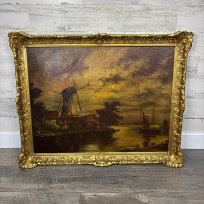 Vintage Dutch Windmill Art Textured Print Wall Art Print