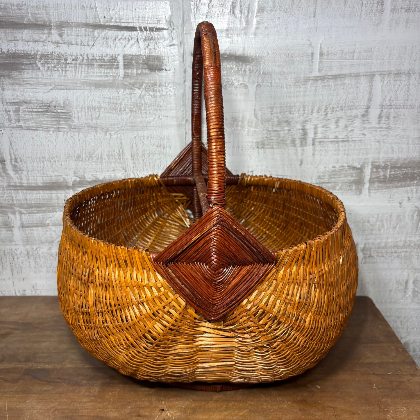 Vintage Hand-Woven Wicker Basket W/ Handle