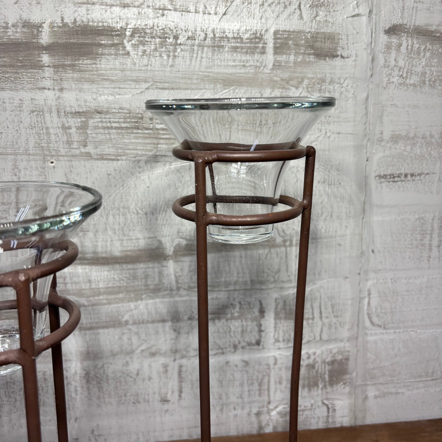 Wrought Iron Stands W/ Glass Candle Holders