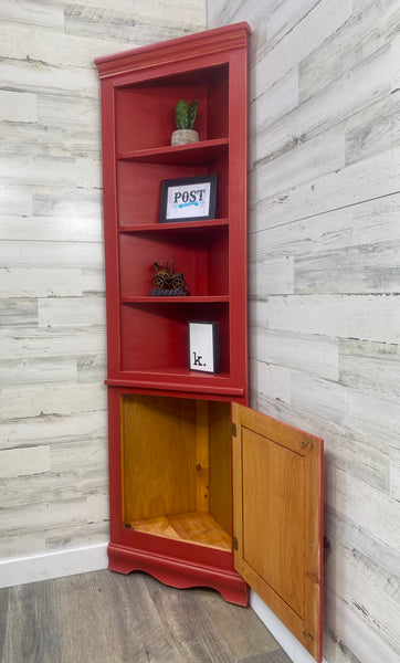 Farmhouse Red Corner Hutch Cabinet Shelf