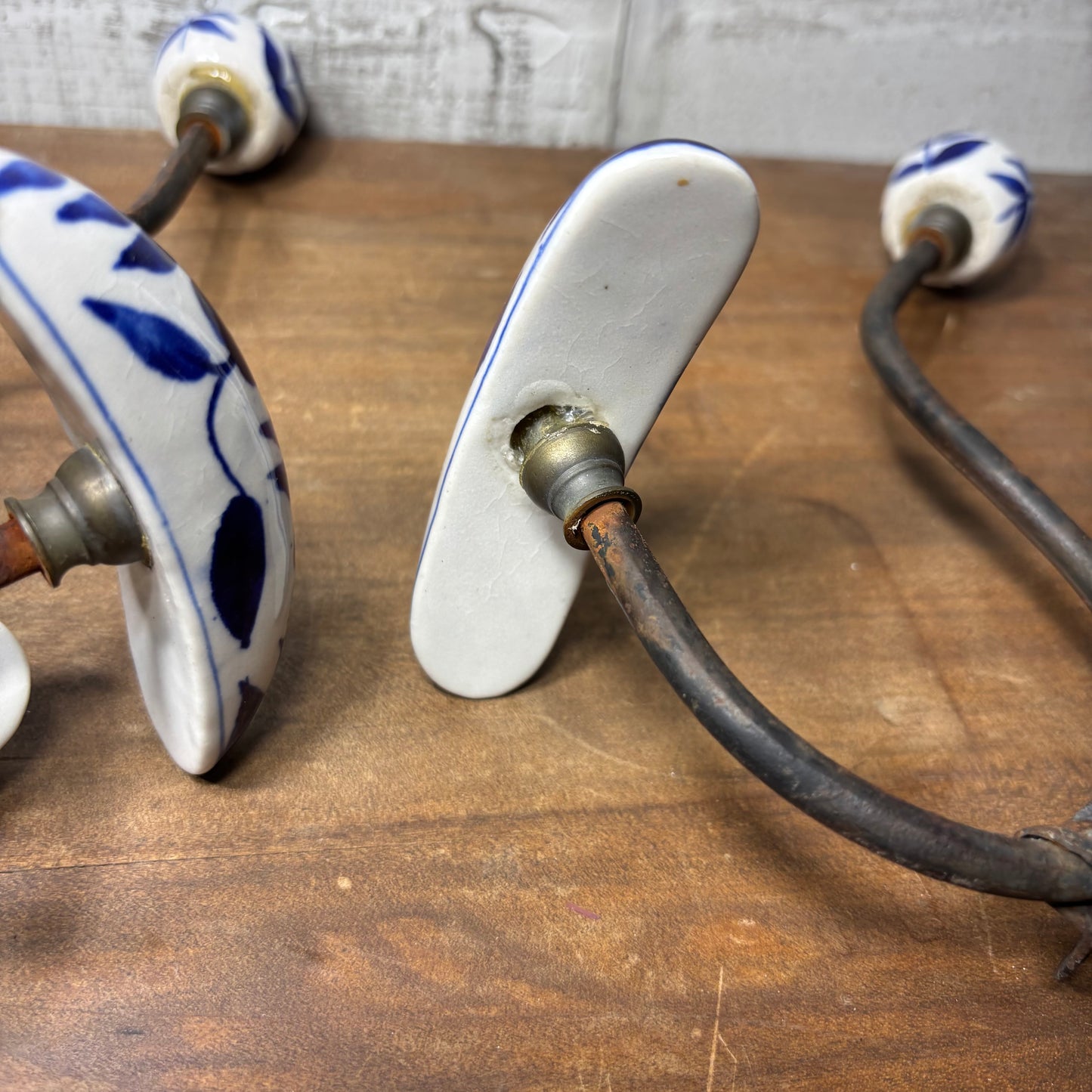 Antique Porcelain Blue And White Hooks Set Of 3