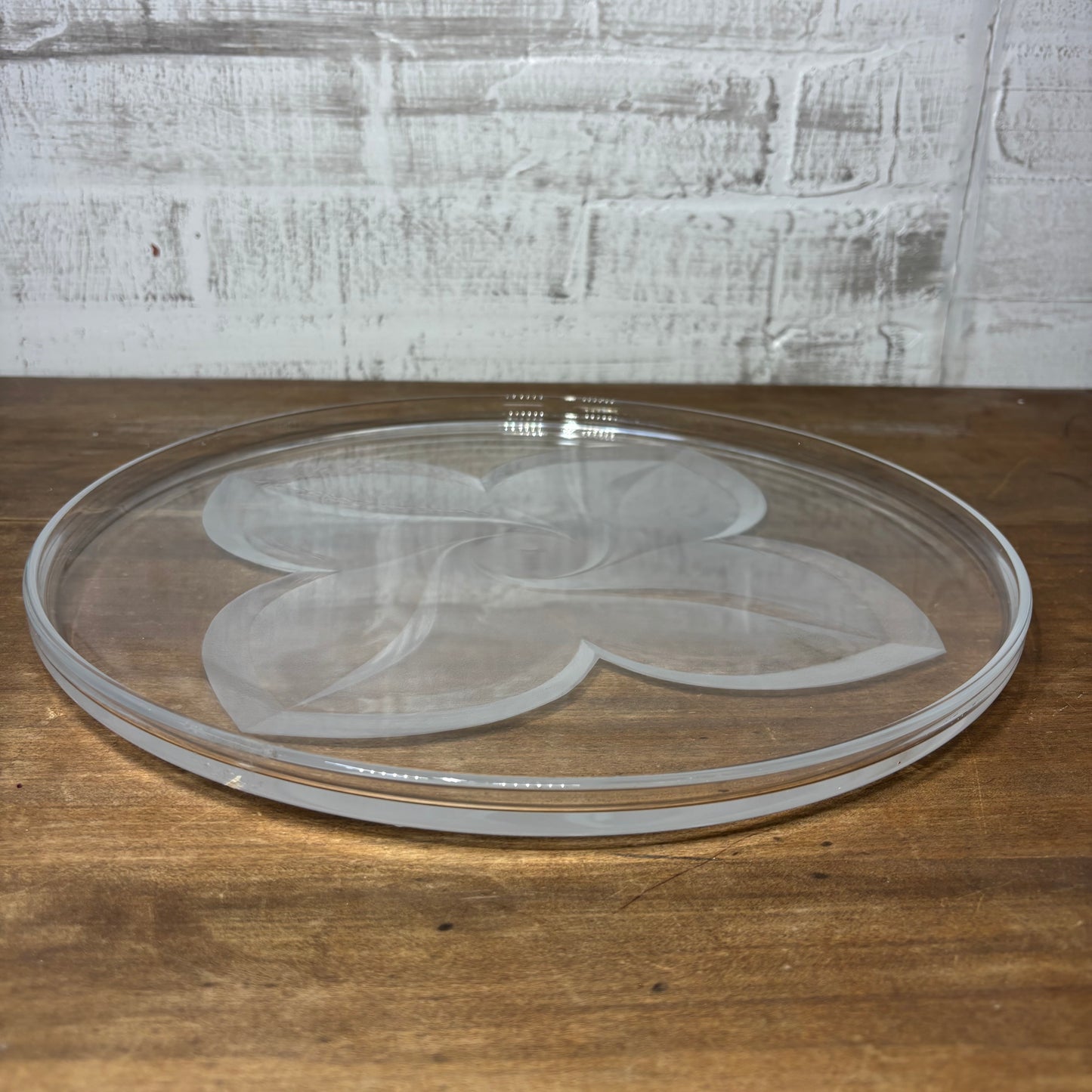 Frosted Floral Circular Glass Platter