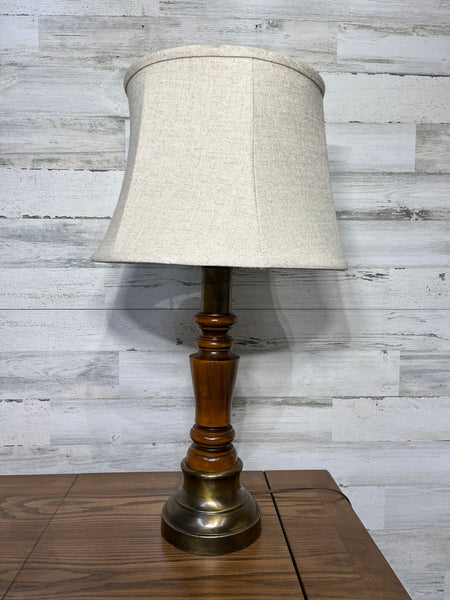 Mid Century Maple & Brass Candle Stick Table Lamp