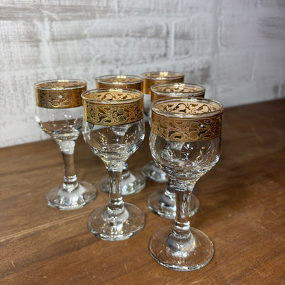 Cristalleria Fratelli Fumo Gold Rim Small Wine Glasses Set Of 6