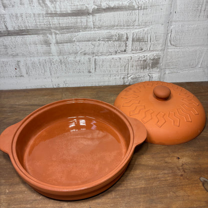 Vintage PIC Terracotta Clay Round Casserole Dish