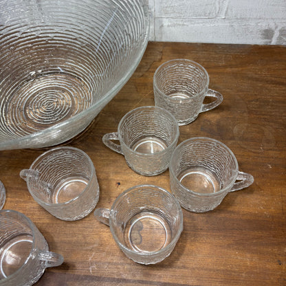 Vintage Anchor Hocking Soreno Punch Bowl And Cups