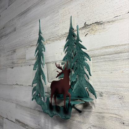 Homco Green Metal Elk/Deer Tree Candle Sconce