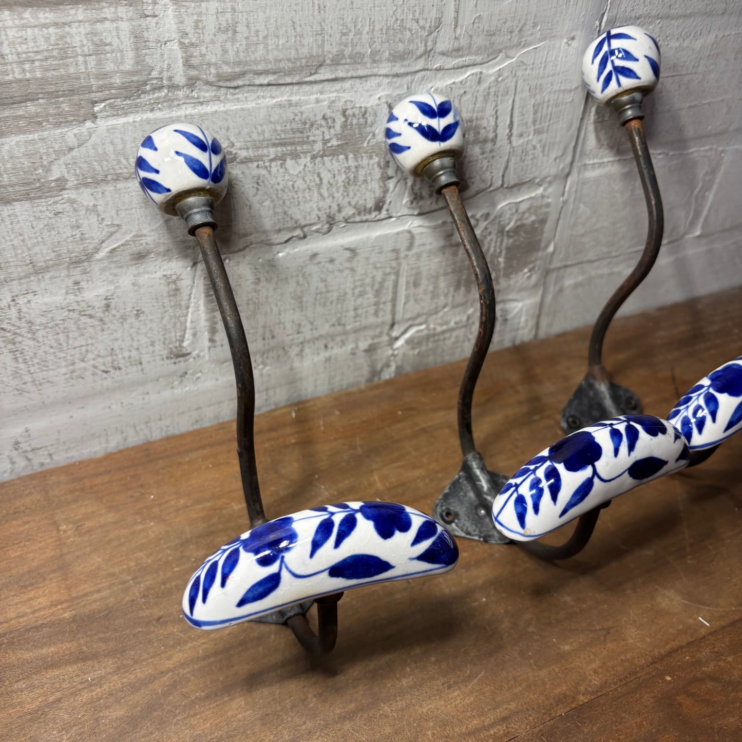 Antique Porcelain Blue And White Hooks Set Of 3