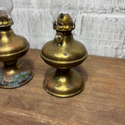 Vintage Brass Hurricane Lamps Set