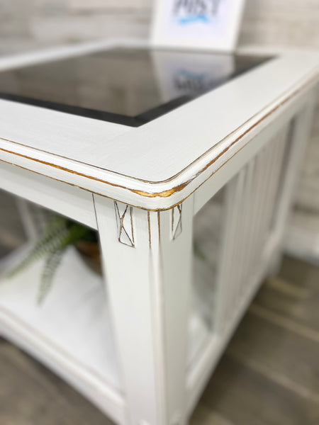 White End Table W/ Glass Top