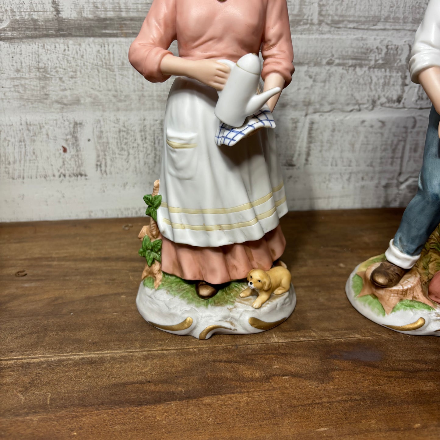 Vintage Homco Porcelain Elderly Couple W/ Dogs Figurine Set #1425