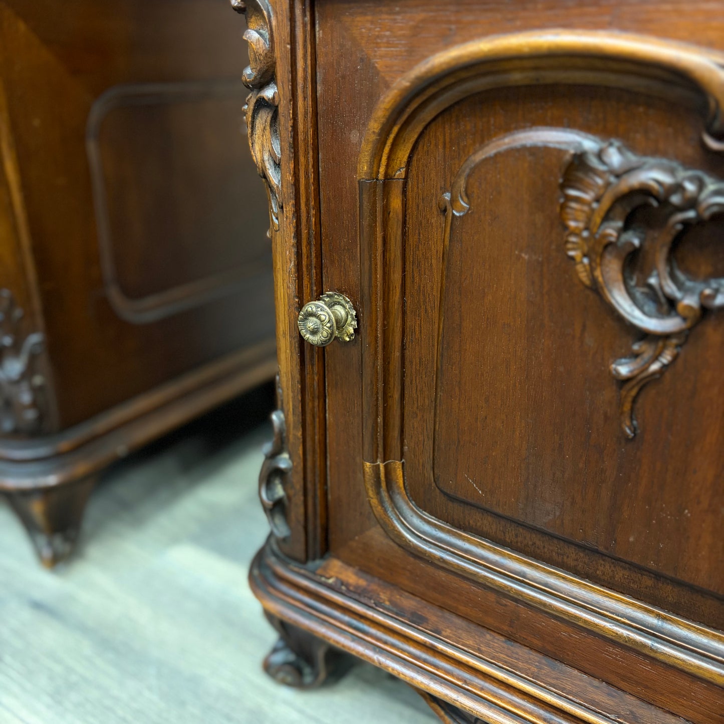 Antique French Marble Top Nightstands Set Of 2