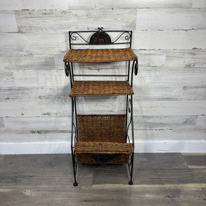 Vintage Metal and Rattan Shelf Unit